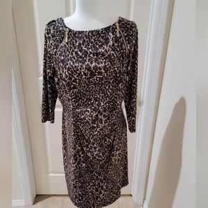 Joseph Ribkoff Animal Print Sheath with Zipper Accents - 16